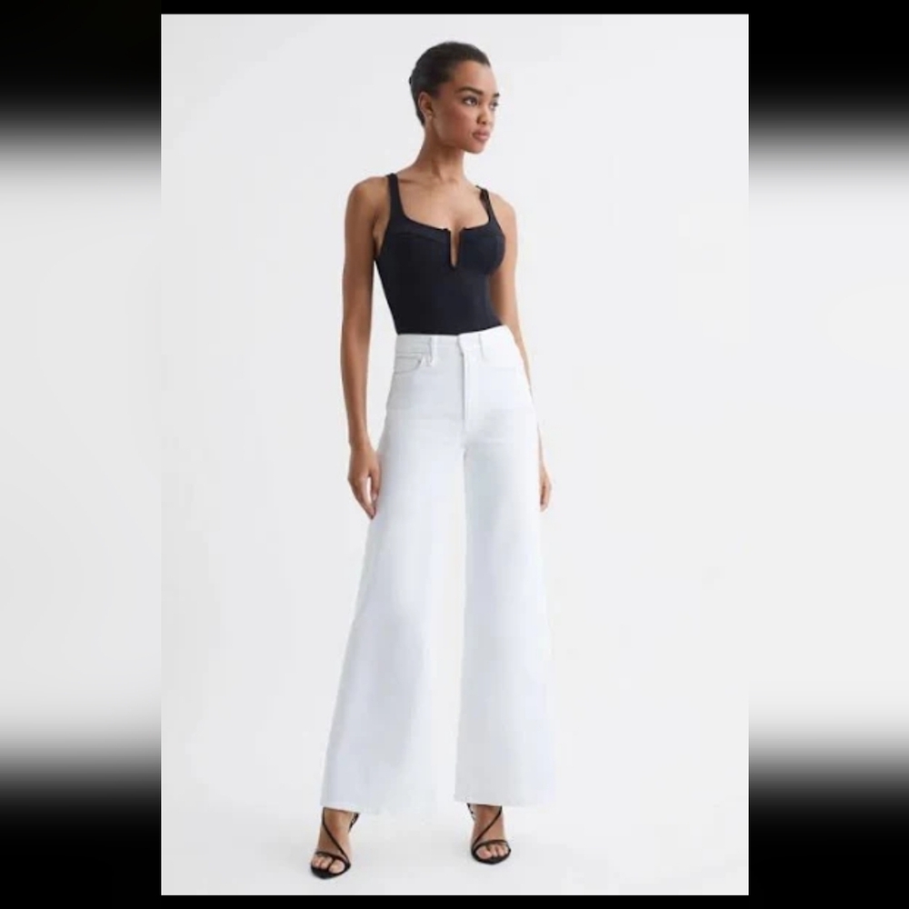 Good American Women's White Wide-Leg Jeans Good Waist Palazzo Plus Size 24